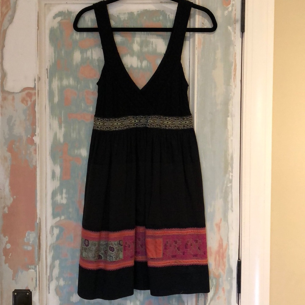 Free People Dress black dress with embroidered trim Sz S